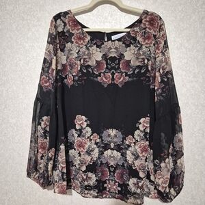 BOUTIQUE Chic Floral Women's Blouse - Black and Pink...SIZE:2X